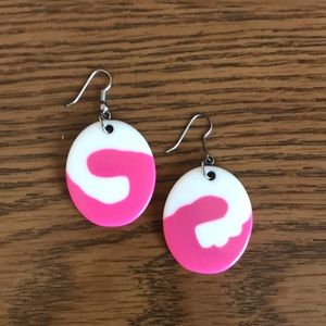 Pink and white oval shaped earrings